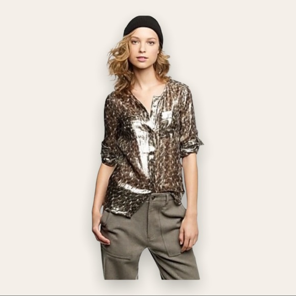 J. Crew Tops - J CREW Women’s metallic button down Silk blouse Size 2